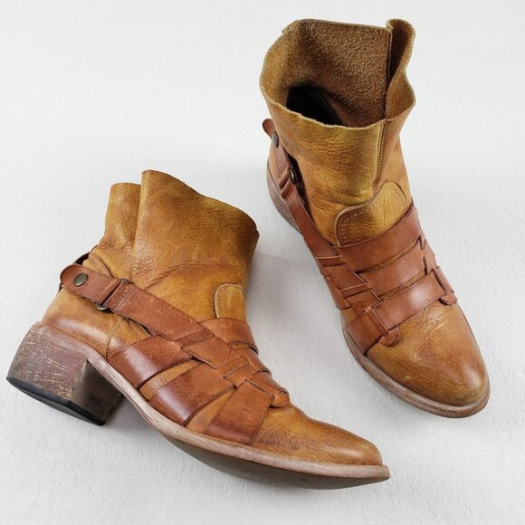 Vera Cruz Sundance Ankle Boot Womens 6.5-7 EU 37 Brown Leather Strappy Boho - Picture 1 of 14